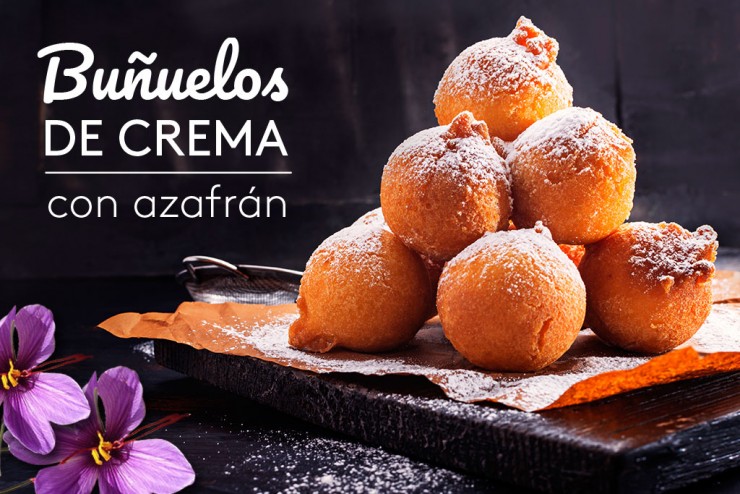 Buñuelos rellenos de crema al azafrán