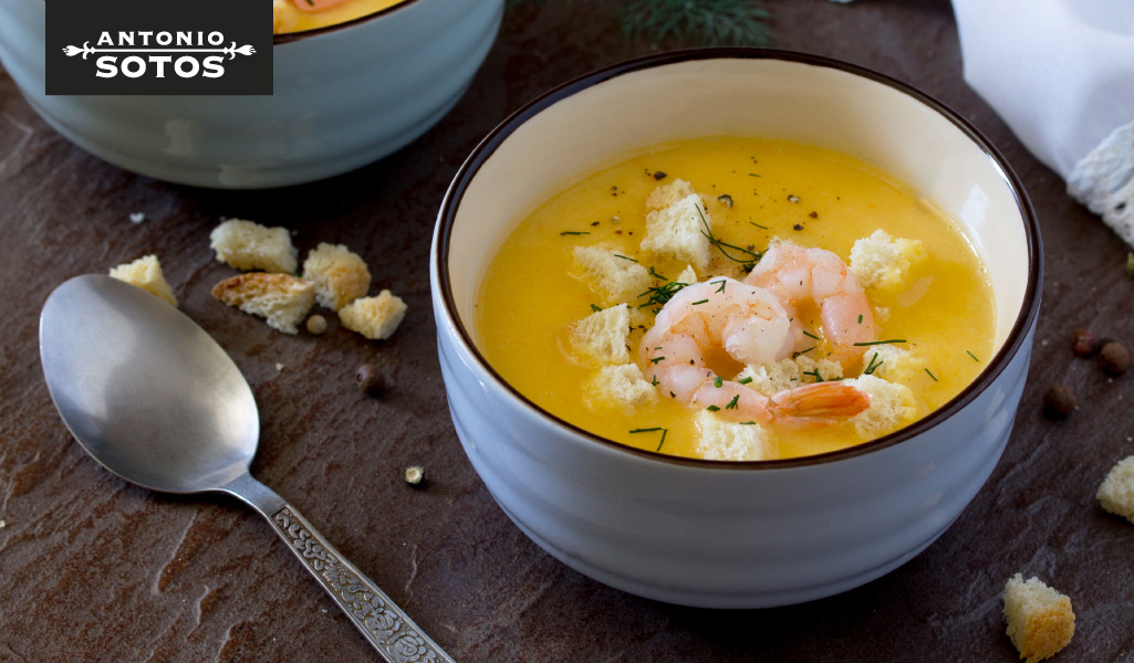 Cremoso de azafrán con langostinos