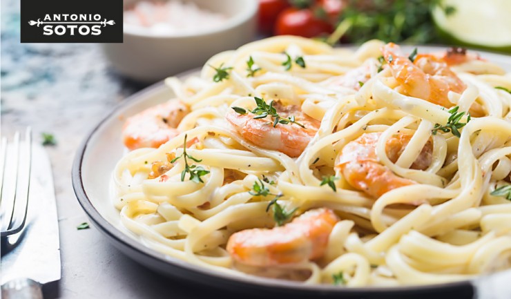 Tagliatelle with seafood and saffron cream sauce to celebrate World Pasta Day