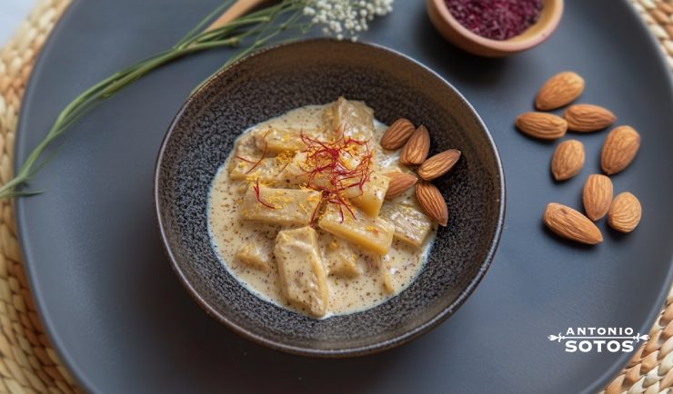 plato con guiso de cardos almendras y azafran