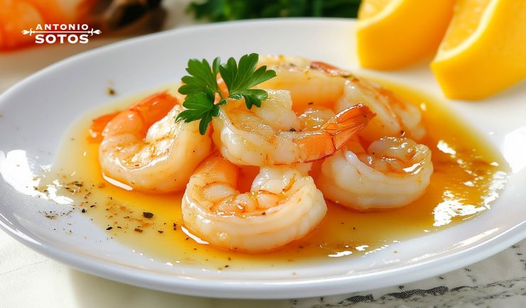 plato preparado de langostinos al azafrán